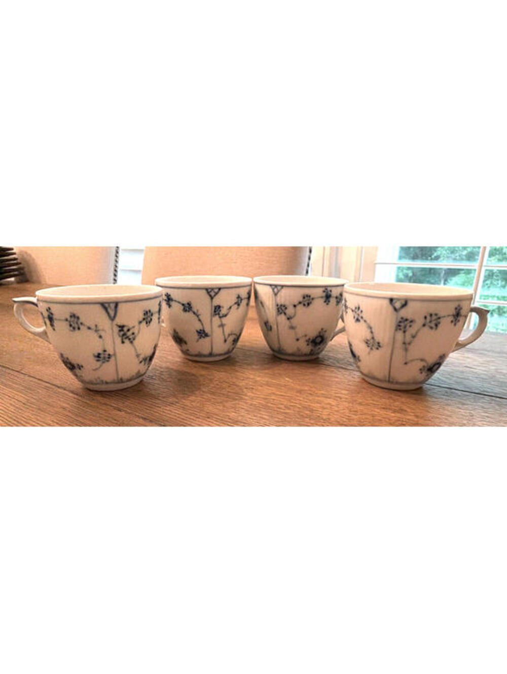 Royal Copenhagen Blue Fluted Plain - 4 Teacups Saucers Numbered